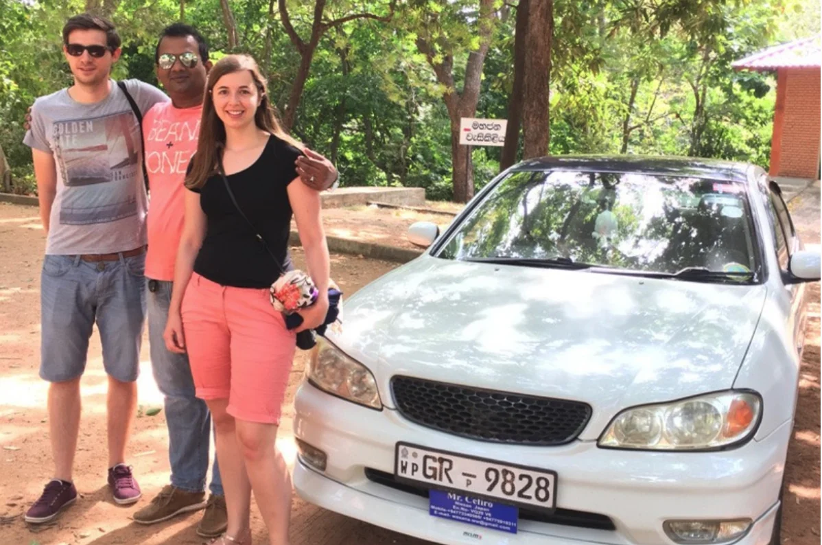 Couple travelling in Sri Lanka with their private driver and car