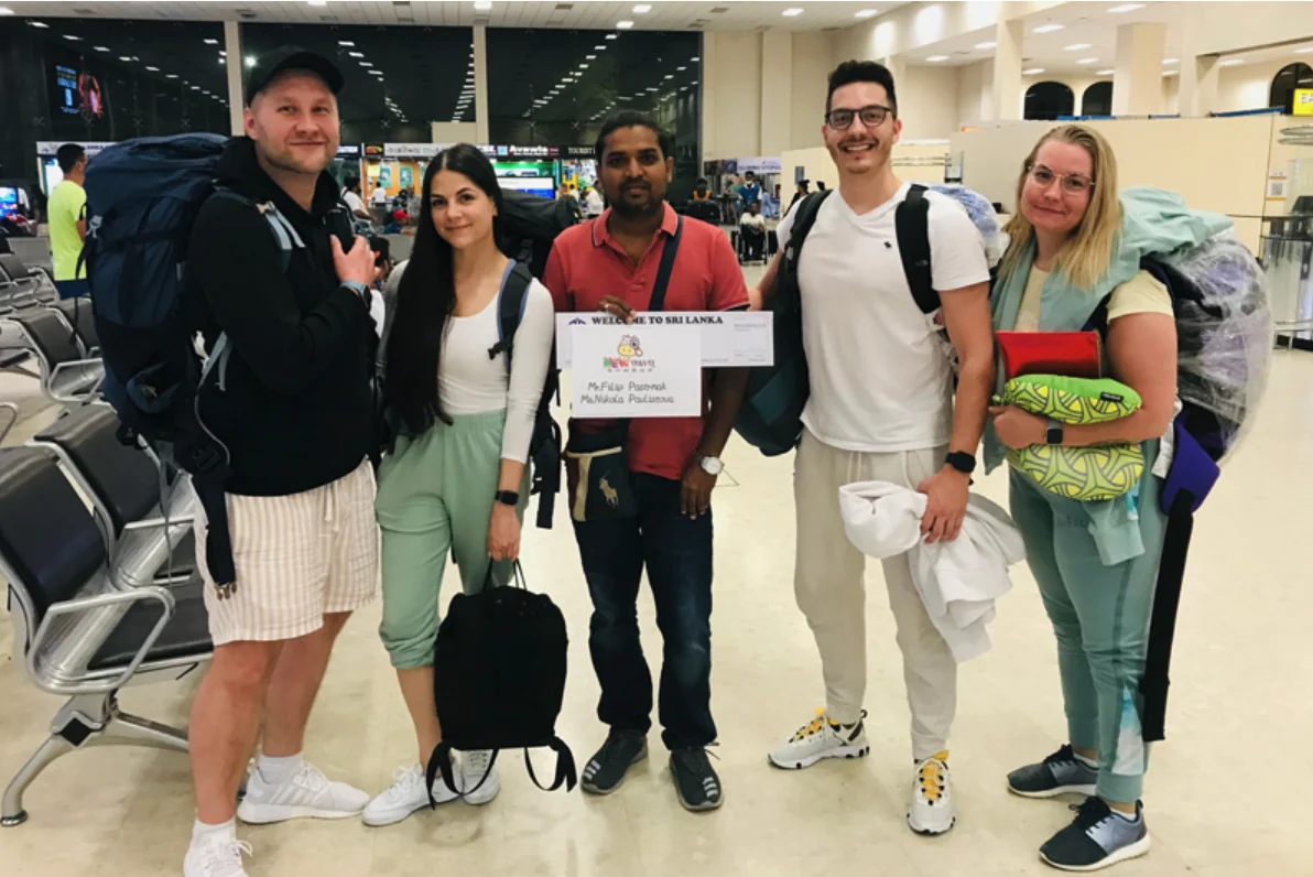 International travellers meeting their Sri Lankan driver at the airport
