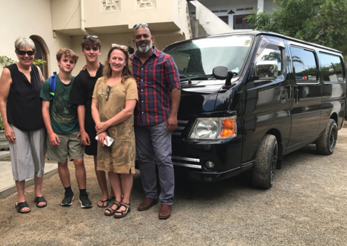 Family travelling around Sri Lanka with a private passenger van and driver