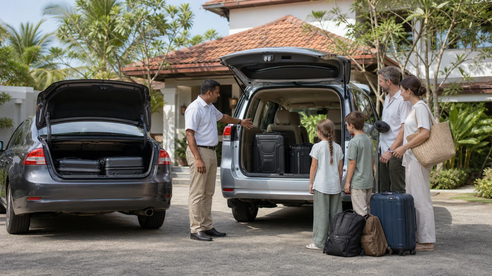 Family comparing a sedan and minivan with a private driver for a Sri Lanka trip