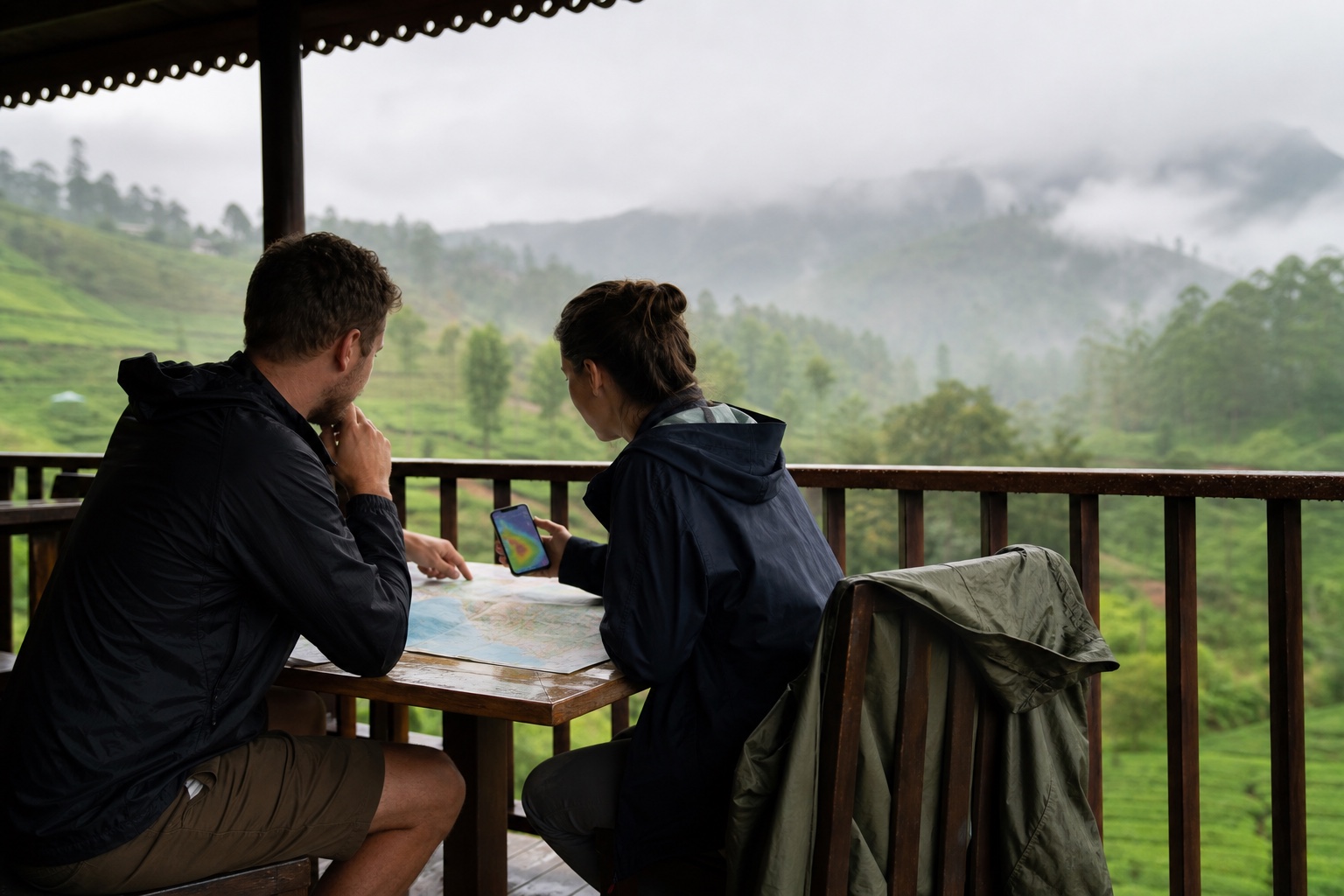 Travellers checking regional weather while planning a Sri Lanka hill-country route